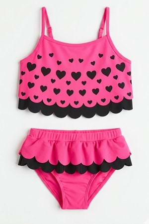 Kız Çocuk Desenli Mayo Deniz ve Havuz Bikini Takımı M00815