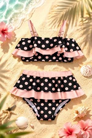 Kız Çocuk Desenli Mayo Deniz ve Havuz Bikini Takımı M00815