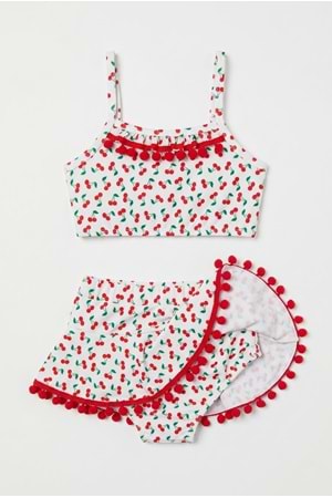 Kız Çocuk Kiraz Desenli Mayo Deniz ve Havuz Bikini Takımı M00833