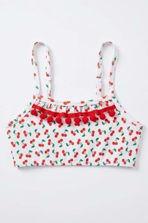 Kız Çocuk Kiraz Desenli Mayo Deniz ve Havuz Bikini Takımı M00833