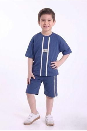 Erkek Çocuk Baskılı Oversize Kısa Kollu Şortlu 2li Takım M00843