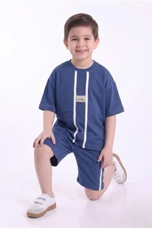 Erkek Çocuk Baskılı Oversize Kısa Kollu Şortlu 2li Takım M00843
