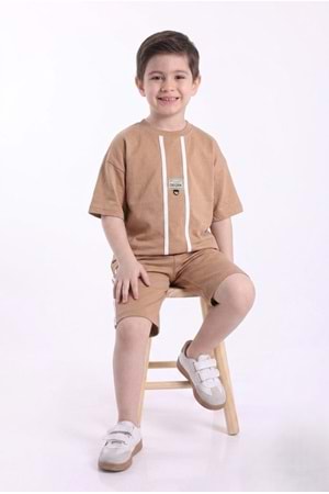 Erkek Çocuk Baskılı Oversize Kısa Kollu Şortlu 2li Takım M00843