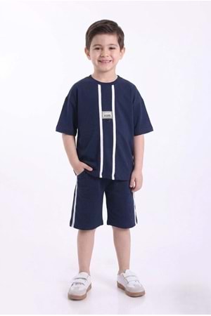 Erkek Çocuk Baskılı Oversize Kısa Kollu Şortlu 2li Takım M00843