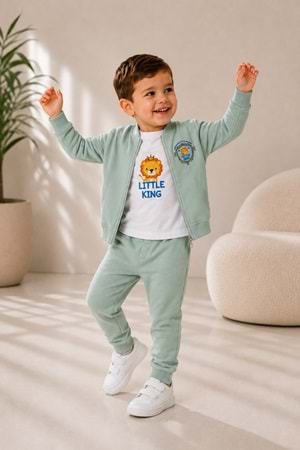 Erkek Bebek Küçük Aslan Hırkalı 3lü Takım M00855