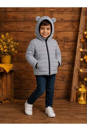 Erkek Çocuk Kapüşonlu İçi Polarlı Fermuarlı Şişme Mont M00858