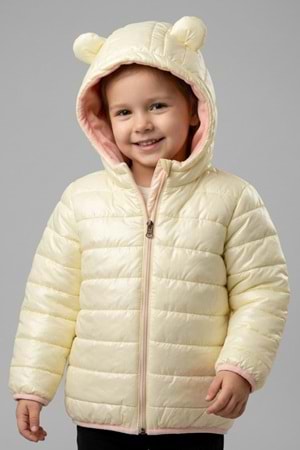 Kız Çocuk Kapüşonlu İçi Polarlı Fermuarlı Şişme Mont M00859