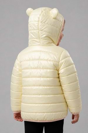 Kız Çocuk Kapüşonlu İçi Polarlı Fermuarlı Şişme Mont M00859