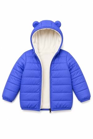 Kız Çocuk Kapüşonlu İçi Polarlı Fermuarlı Şişme Mont M00859