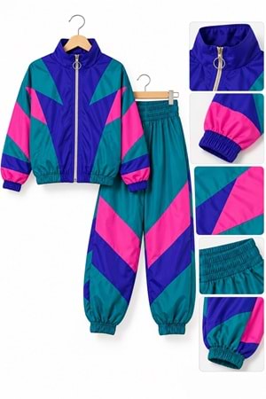 Kız Çocuk 80ler 90lar Vintage Renkli Eşofman Takımı M00874