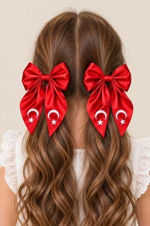 2li Set Türk Bayrak Desenli Fiyonk Toka Seti - 29 Ekim 23 Nisan Okul Tören M00882