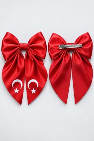 2li Set Türk Bayrak Desenli Fiyonk Toka Seti - 29 Ekim 23 Nisan Okul Tören M00882