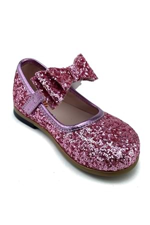 Pembe Simli Bilekten Bağlamalı Kız Çocuk Ayakkabı