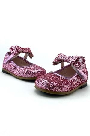Pembe Simli Bilekten Bağlamalı Kız Çocuk Ayakkabı