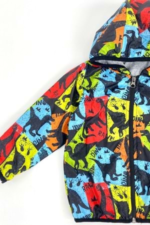 Renkli Dinozor Kapşonlu Yağmurluk Erkek