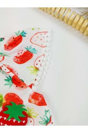 Strawberry Saç Bantlı Kız Bebek Yazlık Tulum