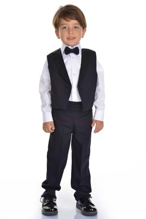 Saten Yaka Kuşaklı Yelekli Erkek Çocuk Takım