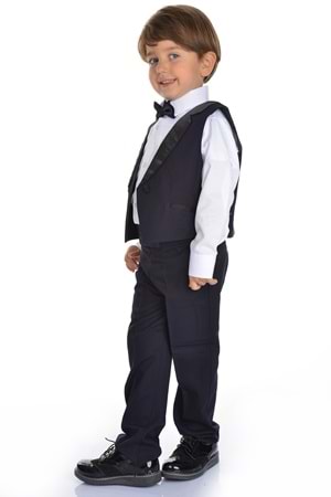 Saten Yaka Kuşaklı Yelekli Erkek Çocuk Takım