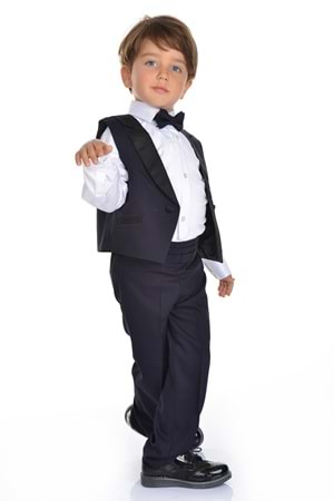 Saten Yaka Kuşaklı Yelekli Erkek Çocuk Takım