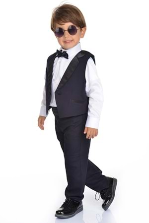 Saten Yaka Kuşaklı Yelekli Erkek Çocuk Takım