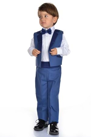 Saten Yaka Kuşaklı Yelekli Erkek Çocuk Takım