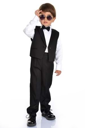 Saten Yaka Kuşaklı Yelekli Erkek Çocuk Takım