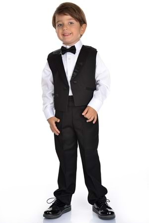 Saten Yaka Kuşaklı Yelekli Erkek Çocuk Takım