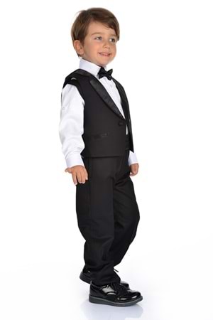 Saten Yaka Kuşaklı Yelekli Erkek Çocuk Takım