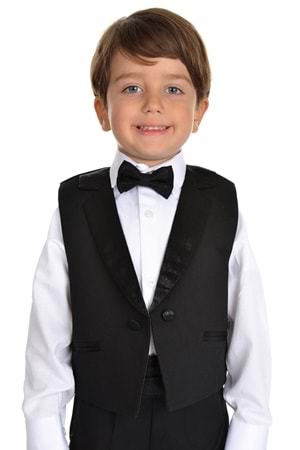 Saten Yaka Kuşaklı Yelekli Erkek Çocuk Takım