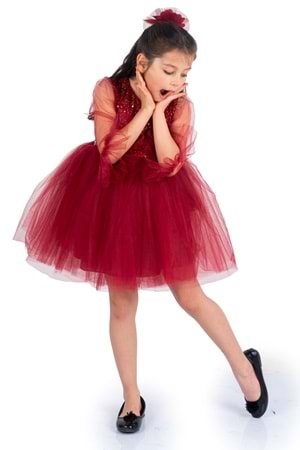 Pul Payet Tüllü Kız Çocuk Elbise