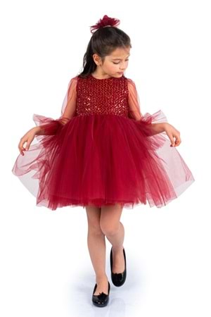 Pul Payet Tüllü Kız Çocuk Elbise