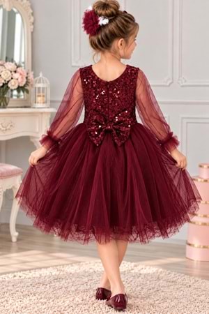 Pul Payet Tüllü Kız Çocuk Elbise MNK0285