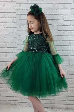Pul Payet Tüllü Kız Çocuk Elbise