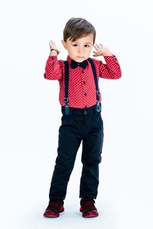 Gömlekli Alttan Çıtçıtlı Gabardin Pantolonlu Pamuklu Bebek Takım