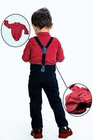 Gömlekli Alttan Çıtçıtlı Gabardin Pantolonlu Pamuklu Bebek Takım