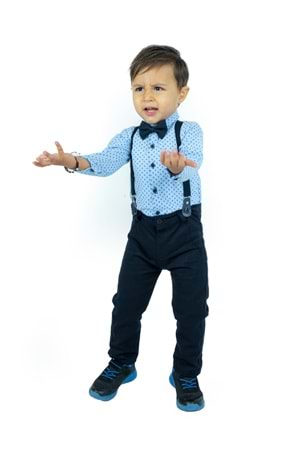 Gömlekli Alttan Çıtçıtlı Gabardin Pantolonlu Pamuklu Bebek Takım