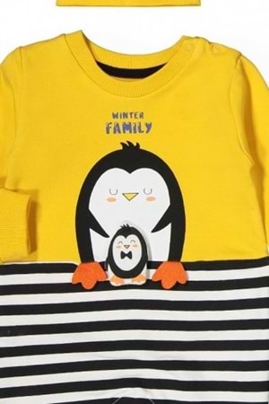 Penguen Desen Şapkalı Bebek Tulum