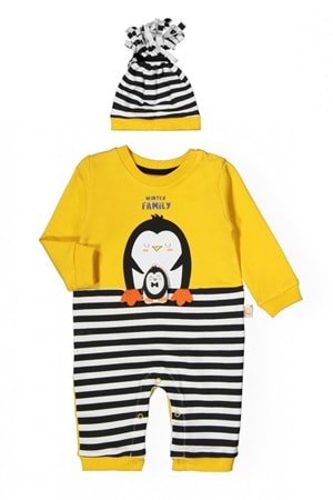Penguen Desen Şapkalı Bebek Tulum