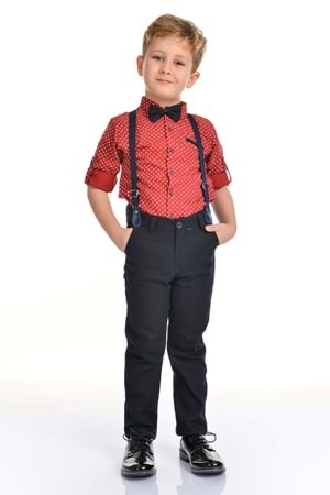 Uzun Pantolon Koyu Desenli Gömlek Erkek Çocuk Takımı