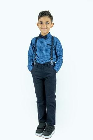 Uzun Pantolon Koyu Desenli Gömlek Erkek Çocuk Takımı