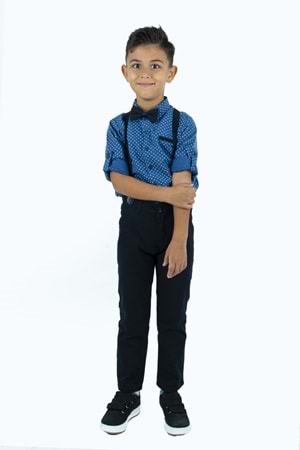 Uzun Pantolon Koyu Desenli Gömlek Erkek Çocuk Takımı