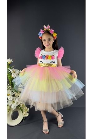 Mnk Renkli Pul Payet Tokalı Kız Çocuk Parti Elbisesi