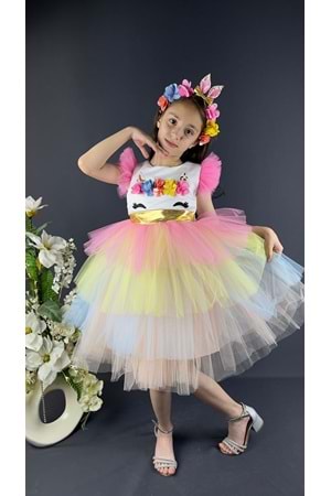 Mnk Renkli Pul Payet Tokalı Kız Çocuk Parti Elbisesi