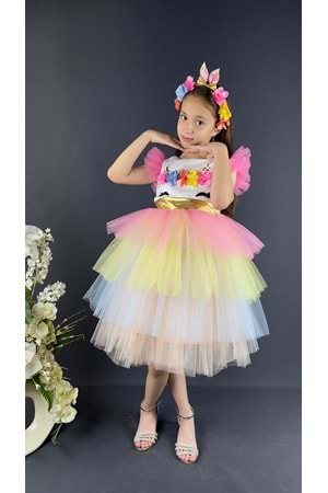 Mnk Renkli Pul Payet Tokalı Kız Çocuk Parti Elbisesi