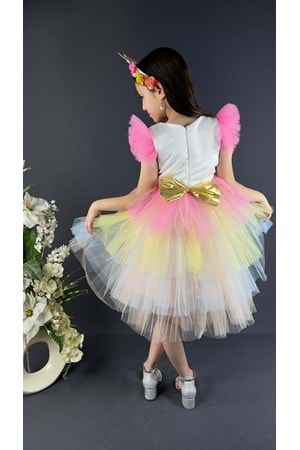 Mnk Renkli Pul Payet Tokalı Kız Çocuk Parti Elbisesi