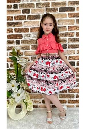Çiçekli Viskon Gömlek Yaka Yazlık Kız Çocuk Elbise