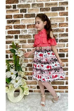 Çiçekli Viskon Gömlek Yaka Yazlık Kız Çocuk Elbise