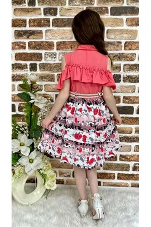 Çiçekli Viskon Gömlek Yaka Yazlık Kız Çocuk Elbise