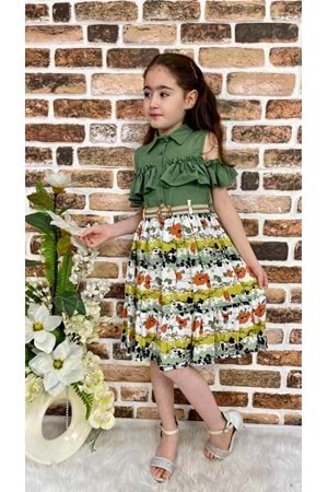 Çiçekli Viskon Gömlek Yaka Yazlık Kız Çocuk Elbise