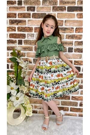 Çiçekli Viskon Gömlek Yaka Yazlık Kız Çocuk Elbise